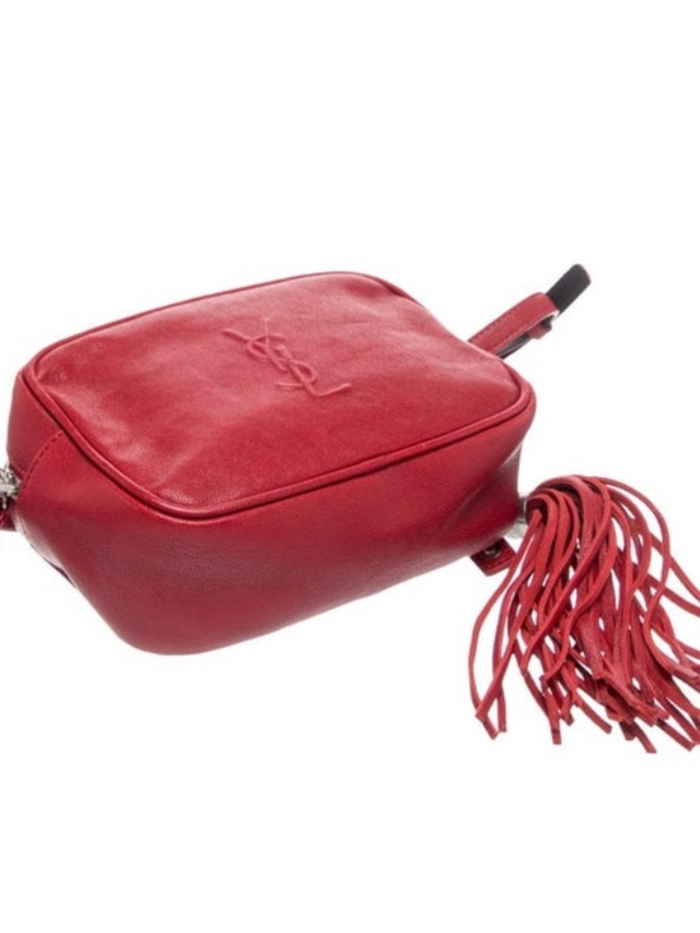 Yves Saint Laurent Red Leather Camera Crossbody with Tassel Fringe
